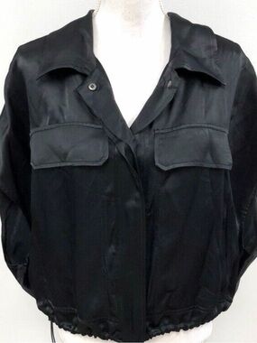 Black Satin Utility short sleeve Jacket - Women